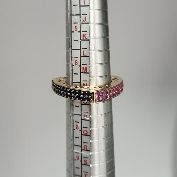 Elegant 14k Yellow Gold Triangular Natural Sapphire Colored Stones Size 6.75 - Picture 5 of 11